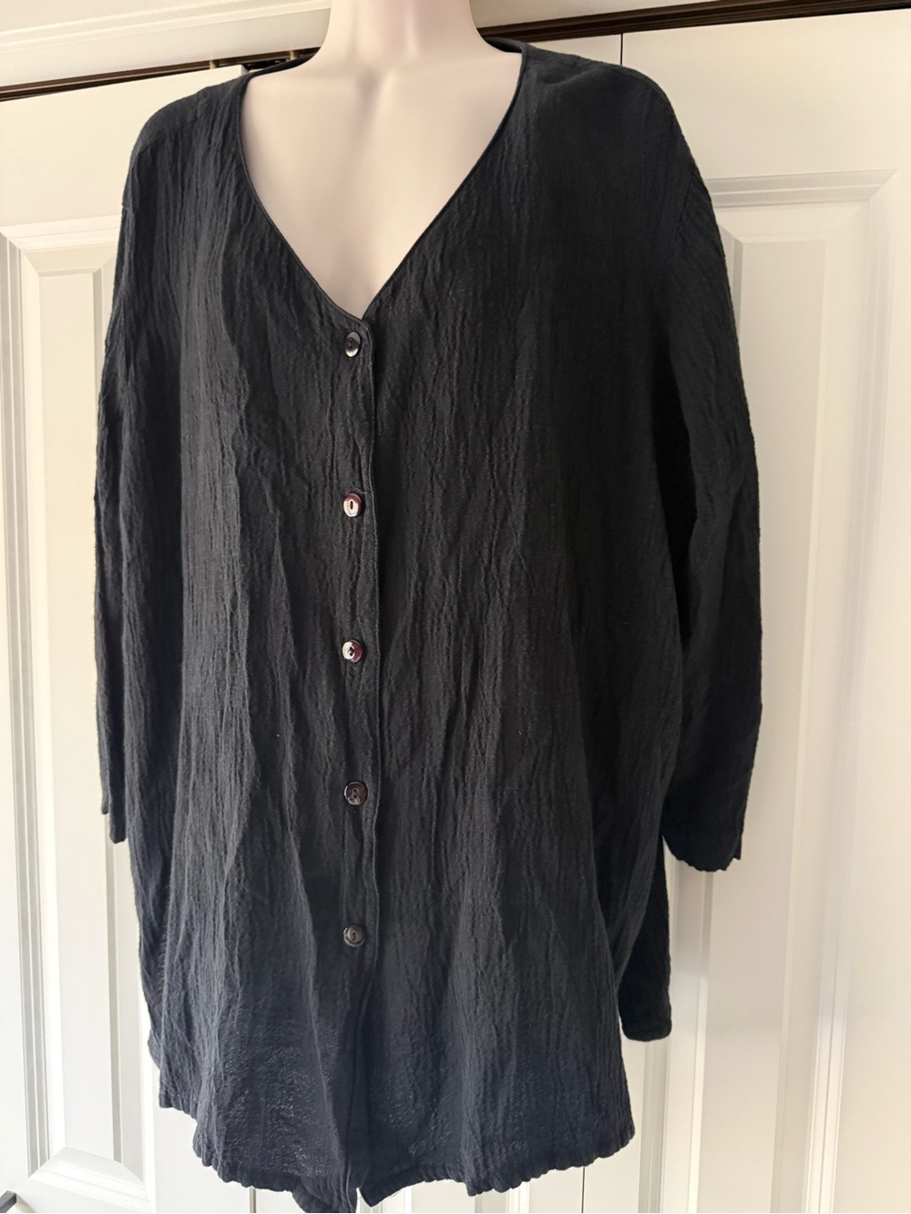 Elisabeth Liz Claiborne jet black linen blend blouse tunic 2x 2